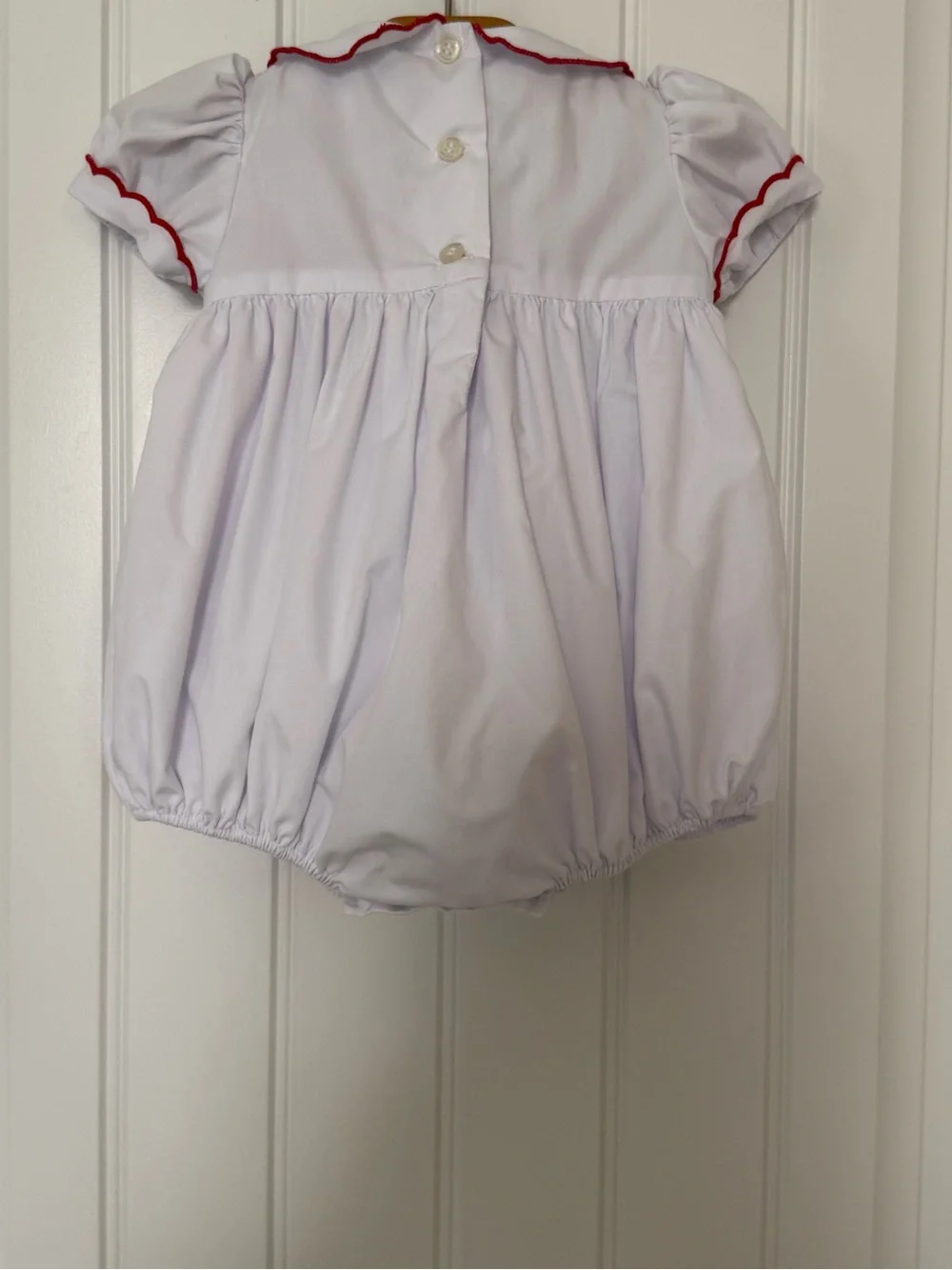 Henry Duvall Eloise Hand-Smocked Bubble Romper Red & White Size 6-12 Months